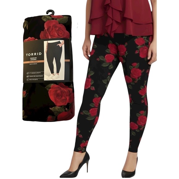 TORRID Roses Print Full Length Leggings w/Pockets NWT Size 3X - Picture 9 of 13